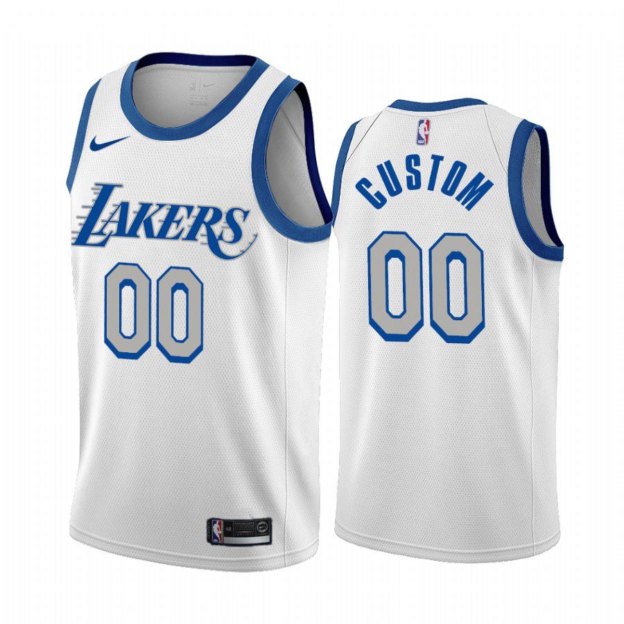 Men Los Angeles Lakers 00 custom white city edition new blue silver logo 2020 nba jersey